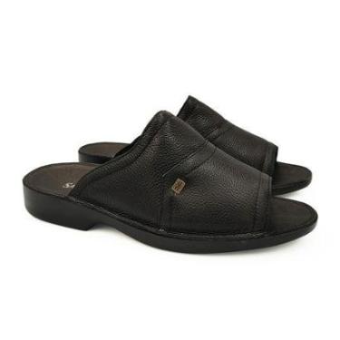 Imagem de Sandália Samello Satiê Chinelo Anatômico Couro Natural - Preto-Masculino