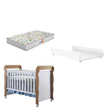 Imagem de Berço Americano Mirelle com Trocador Juju Branco Acetinado e Colchão Gazin - Carolina