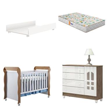 Imagem de Berço Americano Mirelle Cômoda Selena 1 Porta Branco Acetinado Amadeirado e Trocador Juju Com Colchão Gazin - Carolina