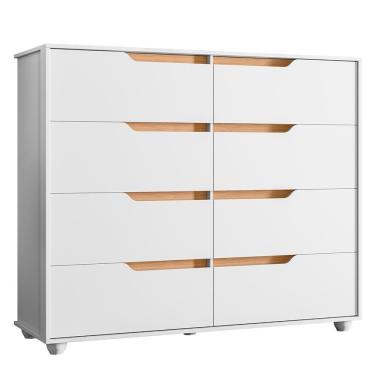 Imagem de Cômoda Doble 8 Gavetas MDP com Puxador Cava Branco-freijó Estilo Moderno para Quarto Or...