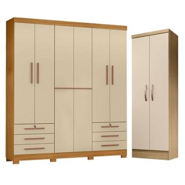 Imagem de Guarda Roupa Casal Londres e Armário Multiuso New Egito Carvalho Americano Off White -...