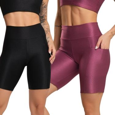Imagem de KIT 2 Bermuda Fitness Com Bolso Esmeralda Vekyo Cós Alto Academia Treino Moda Feminina...