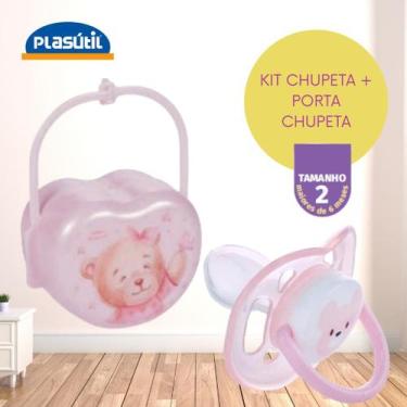 Imagem de Kit chupeta n2 e porta chupeta plasutil, KIT ROSA