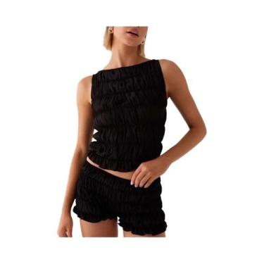 Imagem de Conjunto De Verão Feminino Com Top Sem Mangas E Calças Ruched Estilo P