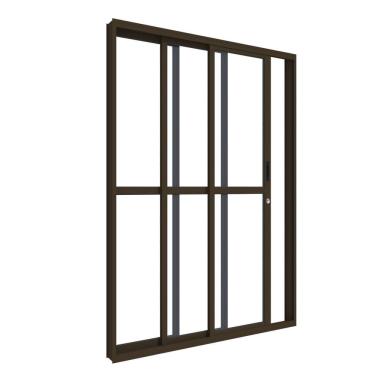 Imagem de Porta de Alumínio de Correr 210x150cm 3 Folhas com Travessa e Vidro Preto