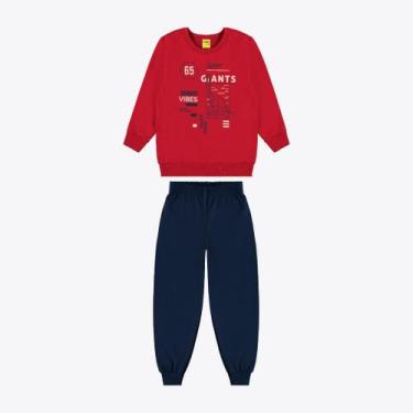 Imagem de Conjunto Infantil Moletom Menino Manga Longa 2 Peças Rovitex, Vermelho