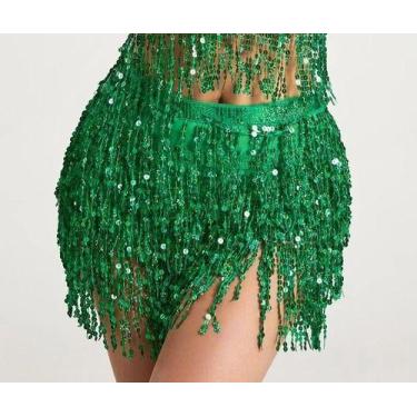Imagem de Saia Feminina Carnaval Festa Franja Réveillon Paetê Brilho Preto Doura