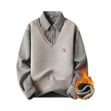 Imagem de Camisa Polo De Fleece Azul Marinho E Caqui Para Homens, Suéter Com Gol