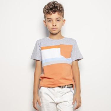 Imagem de Camiseta Infantil Menino Bolso - Kiki & Mily, Laranja, 8