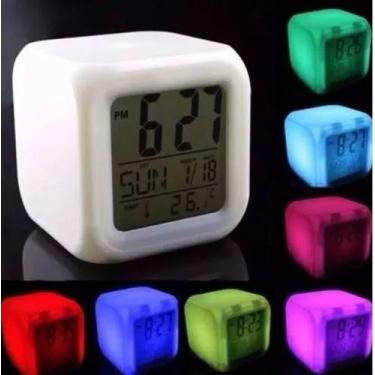 Imagem de Kit com 3 Relógios Despertador Digital Formato Cubo - 7 Cores Led - Co