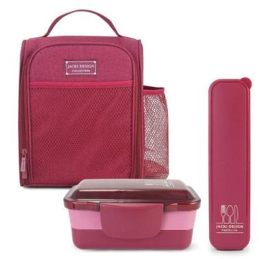 Imagem de Kit Bolsa Térmica, Marmita, Porta Talheres Joy Vinho - JACKI DESIGN