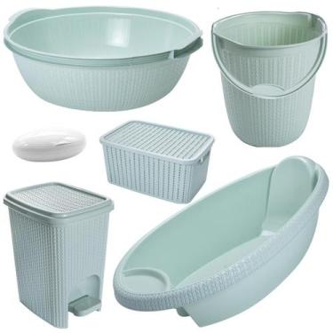 Imagem de Kit banheira do bebê trama plasutil banheira saboneteira bacia balde e