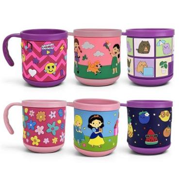 Imagem de Kit 6 Caneca Infantil Criança 220ml Presente Estampada Relev Cor:Menin
