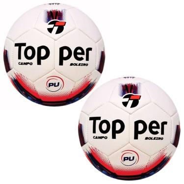 Imagem de Kit 2 Bolas de Futebol Campo Topper Boleiro Hibrid Toque Macio e Preciso com Tecnologia Hibrid + Tecnofusion Branco