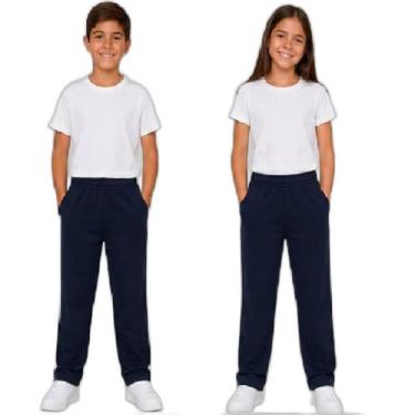 Imagem de Calça Moletom Tecido Liso Sem Punho Infantil Juvenil Unissex Cor:Preto