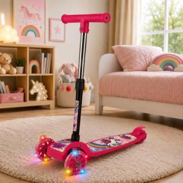 Imagem de Patinete Unicórnio Infantil 3 Rodas E Com Luz Led - Rosa - IMPORTUDO