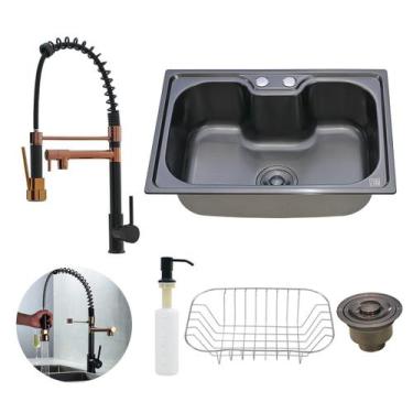 Imagem de Kit Cuba Luxo Preta C/ Torneira Gourmet Rose Gold Preta - Holtter Home