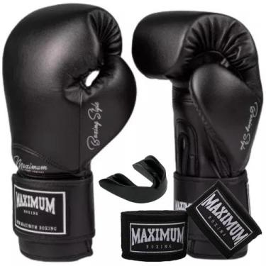 Imagem de Kit luva muay thai boxe kickboxing classic black + bandagem 3m + prote