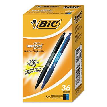Imagem de BIC SCSM361AST Caneta esferográfica retrátil de toque suave, preta/azul, 1 mm, média, pacote com 36