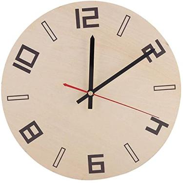 Imagem de Relógio redondo de parede, numerais árabe vintage redondo parede de madeira analógica relógio analógico à prova de umidade e impermeável para decoração de escritório em casa (A) (Size : C)
