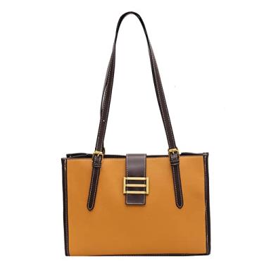 Imagem de Bolsa feminina moderna simples de grande capacidade, bolsa de couro vintage, bolsas e bolsas de mão com zíper, Amarelo, extra large