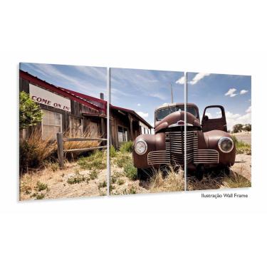 Imagem de Quadro Decorativo Carro Antigo Sala Em Tecido 120x60 3 peças