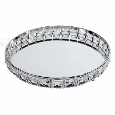Imagem de Bandeja Decorativa Redonda Prata Cristal com Espelho 26cm KV0253 BTC
