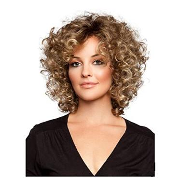 Imagem de CareUrButi Peruca de cabelo encaracolado Perucas curtas para mulheres, cabelo humano, peruca encaracolada, peruca curta brasileira para senhora marrom, tamanho único