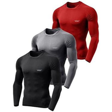 Imagem de Kit 3 Camiseta Camisa Térmica Segunda Pele Manga Longa Proteção Solar UV 50+ Termica Masculina (GG, Preto - Cinza - Vermelho)