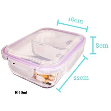 Imagem de Pote de Vidro 1040ml Retangular Divisória Marmita Fitness