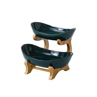 Imagem de Recipiente de armazenamento de plástico para sala de estar, prato de frutas, lanche de jardim, cesta de bolo para casa, prato de decoração, 2 camadas verde