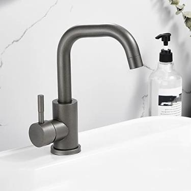 Imagem de Torneira de bacia de aço inoxidável 304 lavatório de banheiro misturador de água torneira de água fria quente deck de água montável guindaste guindaste torneira de pia do banheiro, arma cinza B, China