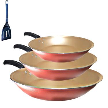 Imagem de Kit Frigideiras Grande 3 Peças Tamanho 26cm, 24cm e 22cm Color Antiaderente Com 5 Camadas De Teflon