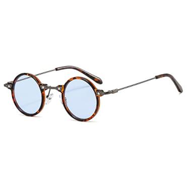 Imagem de Óculos de Sol Redondo Pequenos Homens Mulheres Retro Steam Punk Óculos Gradiente Lente Clara Óculos de Condução Vintage Cor do Oceano, Azul Leopardo, A