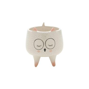 Imagem de Potiche Decorativo Cerâmica Sleeping Owl Branco 8,6 X 9,2cm