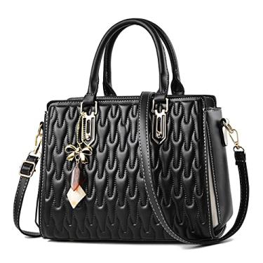 Imagem de Bolsas femininas de couro macio com alça superior da moda bolsas de mão elegantes bolsa transversal de ombro, Preto