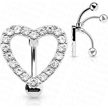 Imagem de TOOLSSIDE Piercing de umbigo com coração reverso - Aço cirúrgico 14G - Barra longa