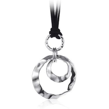 Imagem de Colar Welbijoux com pingente em formato redondo de laço torcido - várias camadas banhado a prata antiga corrente longa Y colar para mulheres adolescentes meninas