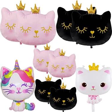 Imagem de 10Pcs Crown Cat Foil Balloons Cute Kitty Cat Theme Unicorn Balloon Animal Balloons for Girls Kitten Pet Cat Birthday Baby Shower Wedding Party Supplies Decorations