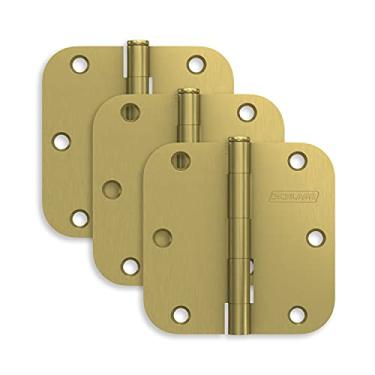 Imagem de Schlage Dobradiça de porta de 8,9 cm com canto redondo de raio de 1,5 cm em latão acetinado (pacote com 3)