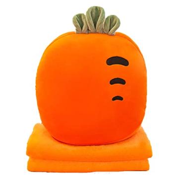 Imagem de Yajun Cobertor e travesseiro de viagem 3 em 1 almofada quente colcha de mão forma de frutas brinquedo de pelúcia decoração de casa carro sofá cama cadeira de escritório cobertor de soneca, laranja, 35 * 35 cm