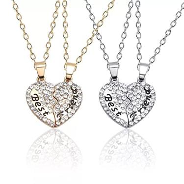 Imagem de CNBPIC 2Pcs Melhor Amigo Strass Coração Pingente Liga Colar Joias Presente