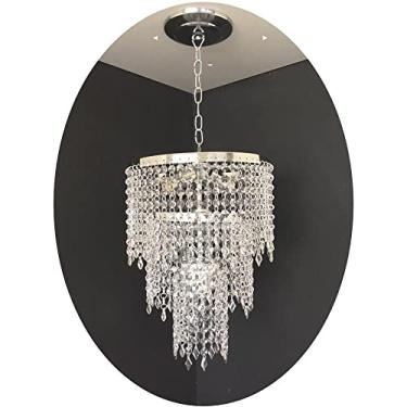 Imagem de Lustre pendente redondo prata cristal acrílico alto brilho sala quarto bivolt montado 30x70 AC01