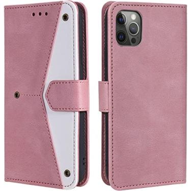 Imagem de NEYENS Capa para iPhone 13 Pro Max/13 Pro/13/13 Mini, capa protetora magnética de couro PU com slot para cartão de crédito Suporte de visualização TPU à prova de choque (Cor: Rosa, Tamanho: 13pro 6,1 polegadas)