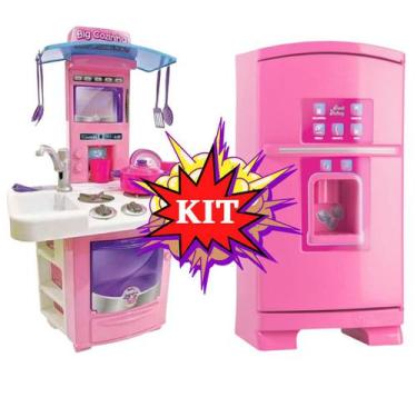 Imagem de Cozinha Fogão Mini Geladeira Big Completa Kit Infantil Rosa - Fenix In