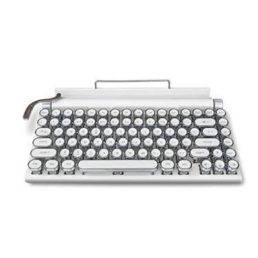 Imagem de Acogedor Teclado retrô para máquina de escrever, teclado vintage de 83 teclas com botões azuis, teclado mecânico para jogos com vários dispositivos, para Windows, Android, iOS (branco)