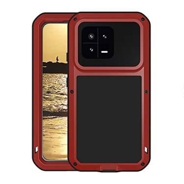 Imagem de KVIBEO Capa para Xiaomi 13/13Pro, suporta capa de carregamento sem fio protetor de tela embutido grau militar à prova de choque à prova de poeira capa de metal anti-impressão digital, vermelha, 13Pro