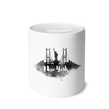 Imagem de DIYthinker Caixa para dinheiro com pintura de cidade New York America Landmark Ink Caixa de cerâmica porta-moedas presente de cofrinho