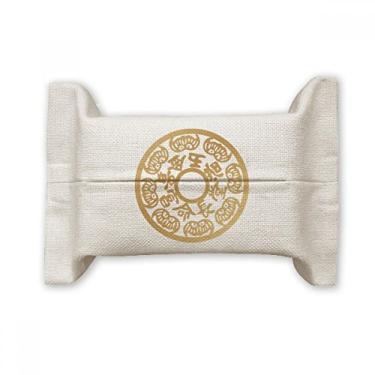 Imagem de Bolsa de linho de algodão para lenços faciais chineses em ouro redondo