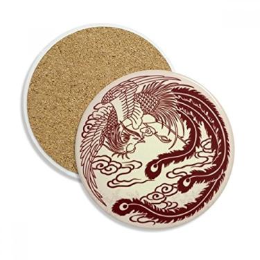 Imagem de Caneca de porta-copos com duas Phoenixes com mosca de animal, porta-copos com proteção de mesa, pedra absorvente